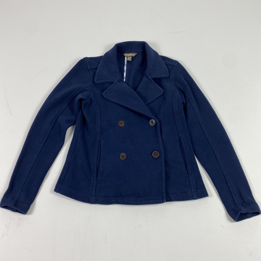 Tommy Bahama Jacket Womens XS Navy Blue Double Breasted Peacoat Cotton Stretch